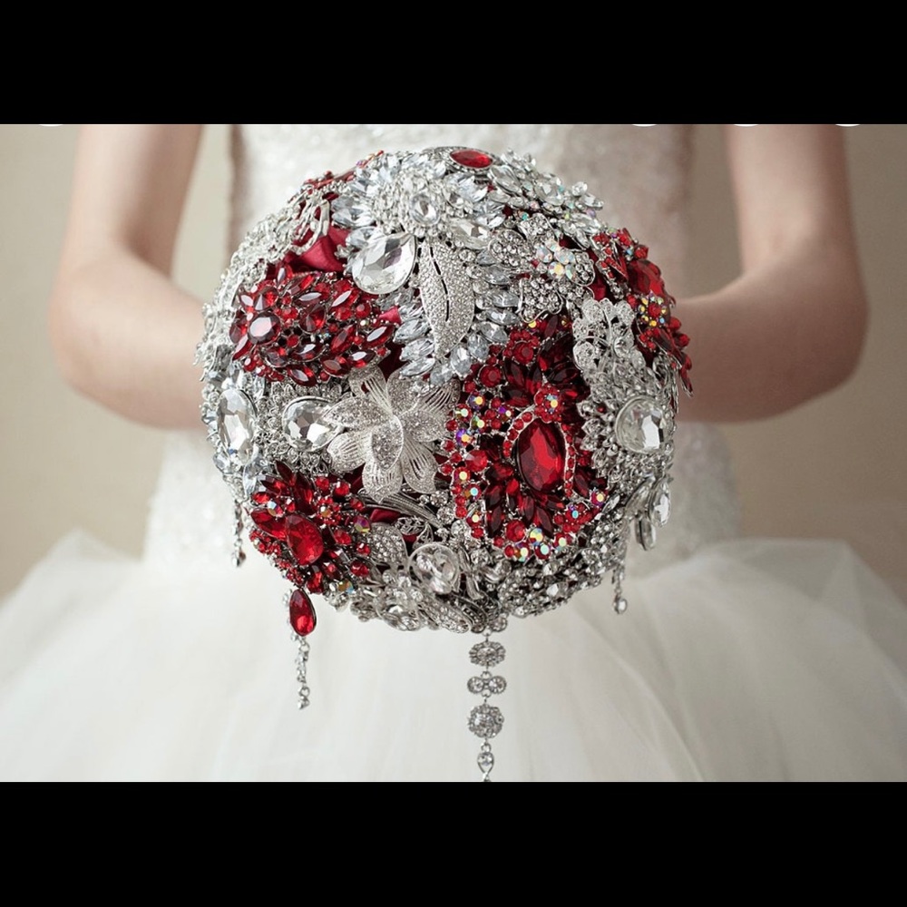 Stunning crystal red and silver wedding bouquet!